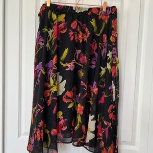 Colorful Black Floral Midi Skirt